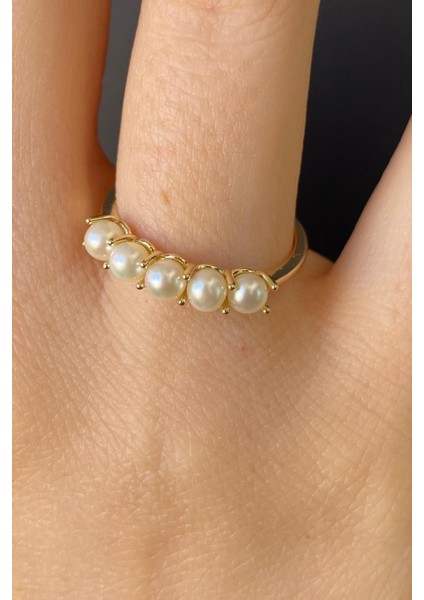 14 Ayar Medium Inci Altın Beş Incili Bayan Yüzük modelleri