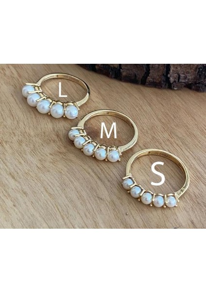 14 Ayar Medium Inci Altın Beş Incili Bayan Yüzük fırsatları