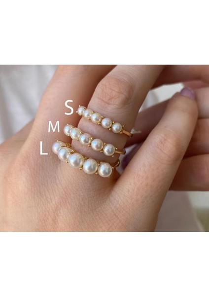 14 Ayar Medium Inci Altın Beş Incili Bayan Yüzük indirimleri