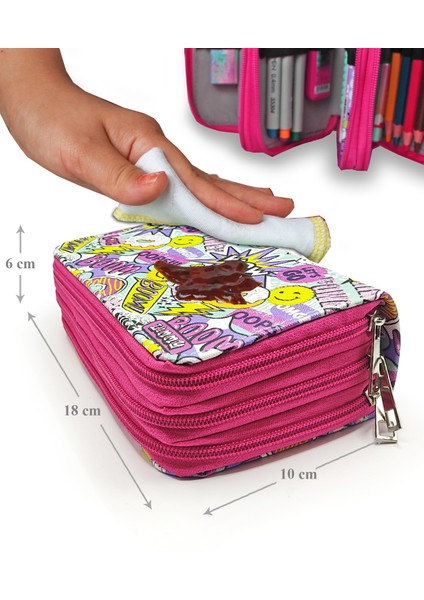 Kalem Kutusu Wow Oops Boom Smile Desenli Kawai Organizer Kalemkutu Üç Bölmeli Kalemlik modelleri