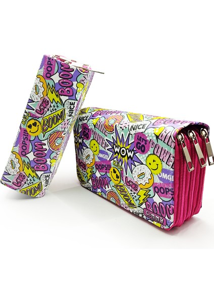 Kalem Kutusu Wow Oops Boom Smile Desenli Kawai Organizer Kalemkutu Üç Bölmeli Kalemlik fırsatları