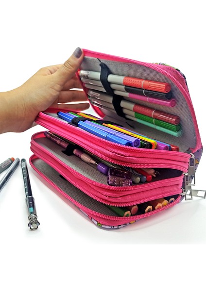 Kalem Kutusu Wow Oops Boom Smile Desenli Kawai Organizer Kalemkutu Üç Bölmeli Kalemlik indirimleri