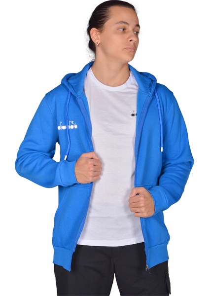 Imola - Erkek Saks Pamuklu Tam Fermuarlı Spor Sweatshirt - DDTAM1050049