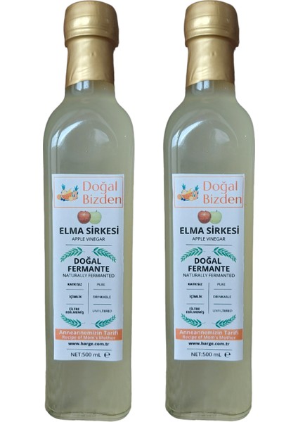 Doğal Elma Sirkesi Doğal Fermantasyon Yumuşak İçim Cam Şişe 2 x 500 ml