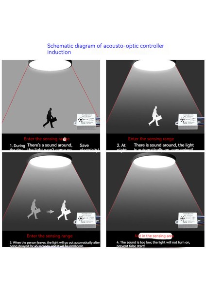 Tavan Lambası Dört Telli Ses ve Işık Kontrol Sensörü Anahtarı Otomatik Zamanlayıcı Işık Kontrolü LED Koridor Koridoru (2 Adet) (Yurt Dışından)