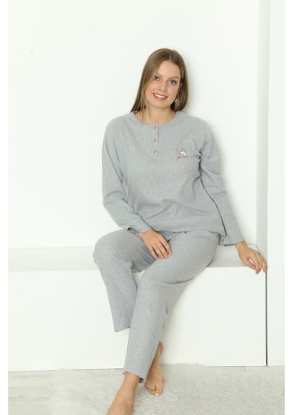 Gri Bayan Fitilli Dışı Tüylü Pijama Takımı 034UK fiyatları