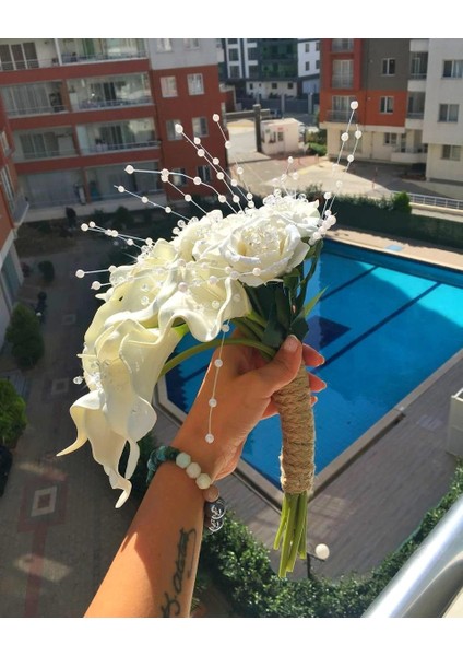 Gelin Çiçeği ve Yaka Buketi Kristal İncileri (Düğün Gelin Buketi Beyaz Nişan Söz)