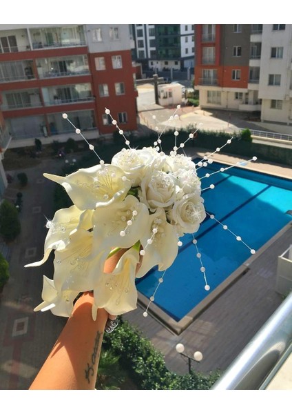 Gelin Çiçeği ve Yaka Buketi Kristal İncileri (Düğün Gelin Buketi Beyaz Nişan Söz) fiyatları