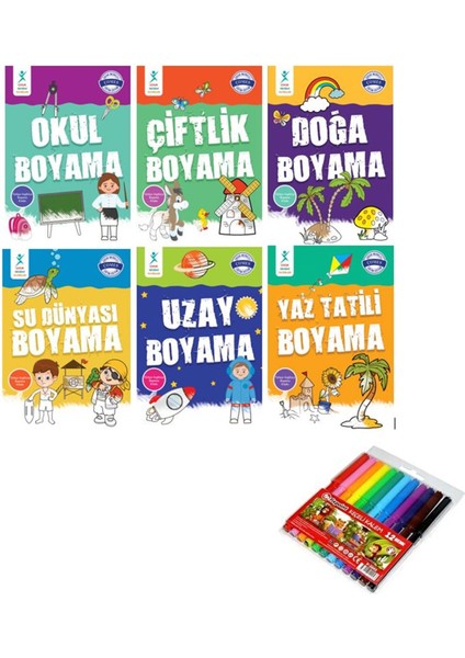 Çocuk Gelişimi Yayınları - Türkçe Ingilizce Boyama Seti (12 Renk Keçeli Boya Kalemi Hediyeli)