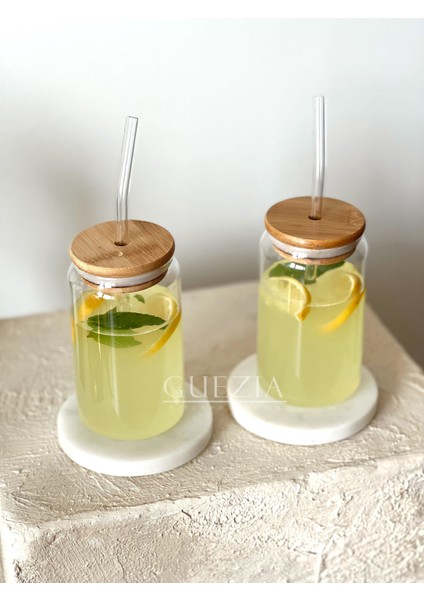 Isıya Dayanıklı Cam Pipetli Ahşap Kapaklı Borosilikat Bardak | Kahve Sunum Bardağı | 350ML 2 Adet