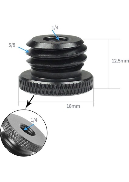 Ayex,1/4 Inç Tripod Vidasını 5/8 Inçe Dönüştürücü Vida Adaptörü Siyah