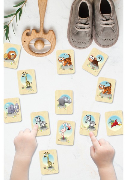 Hayvanları Öğreniyorum Ahşap Eşleştirme Kartları Hafıza Zeka Oyunu Ahşap Eğitici Puzzle Montessori, Waldorf, Reggio Emilia Modellerine Uygun