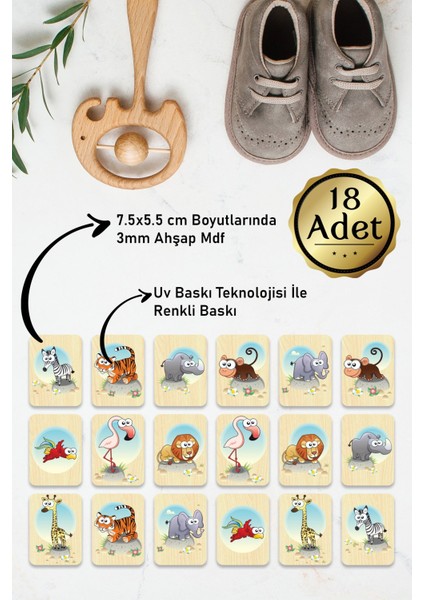 Hayvanları Öğreniyorum Ahşap Eşleştirme Kartları Hafıza Zeka Oyunu Ahşap Eğitici Puzzle Montessori, Waldorf, Reggio Emilia Modellerine Uygun