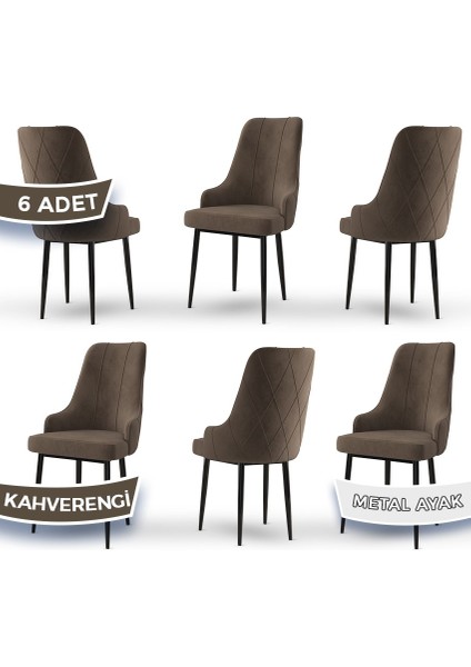 Trex Serisi Babyface Kumaş Siyah Metal Ayak 6 Adet Sandalye