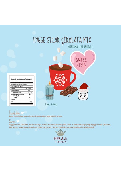 Hygge Sıcak Çikolata Mix Marshmallow Aromalı - Swiss Style Premium Yılbaşı Seti