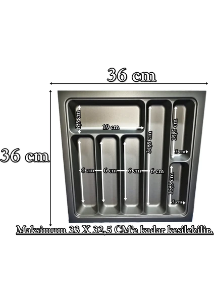 36x36 Çekmece İçi Antrasit Kaşıklık Ücretsiz Kesim (33x32,5 Cm'e kadar kesilebilir)