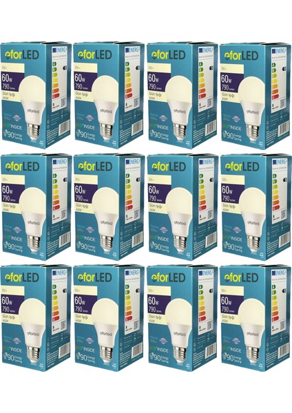 LED Lamba 9W-60W 806 Lümen Günışığı 4000K Işık E-27 Duy (12'li Ekopaket)