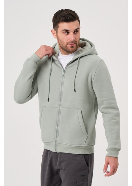 Unisex Fermuarlı Kanguru Cep 3 İplik Sweatshirt İçi Polar