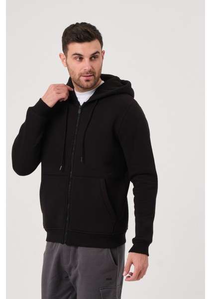 Unisex Fermuarlı Kanguru Cep 3 İplik Sweatshirt İçi Polar