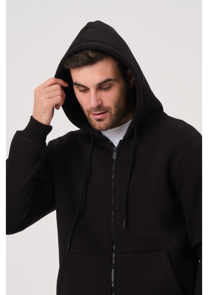 Unisex Fermuarlı Kanguru Cep 3 İplik Sweatshirt İçi Polar
