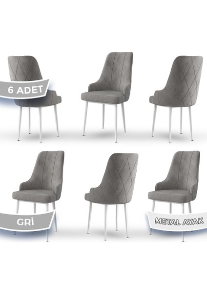 Trex Serisi, 1.sınıf Babyface Kumaş, Beyaz Metal Ayak, 6 Adet Sandalye,