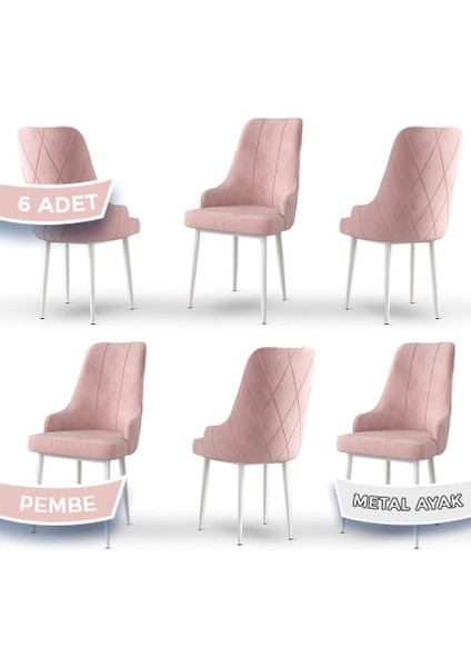 Trex Serisi, 1.sınıf Babyface Kumaş, Beyaz Metal Ayak, 6 Adet Sandalye, fırsatları