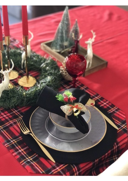 siyah Peçete 6 lı kumaş yılbaşı masası yeniyıl sofra noel