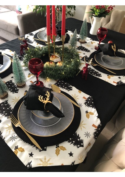 siyah Peçete 6 lı kumaş yılbaşı masası yeniyıl sofra noel