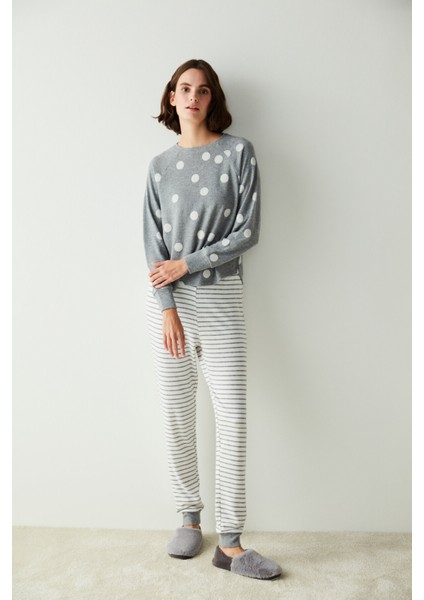 Gri Beanies Dotted Termal Sweatshirt