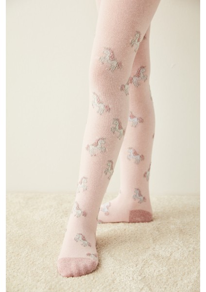 Pembe Kız Çocuk Unicornlu Külotlu Çorap