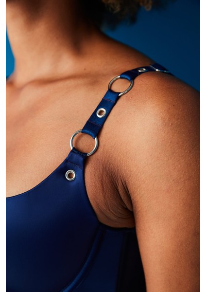 Kadın Saten Büstiyer Lacivert Renkli Kuşgözü Detaylı Dikişsiz Rahatlık fiyatları