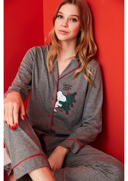 Gri Melanj Lic Give A Little Love Pijama Takımı