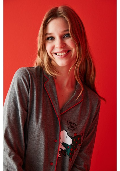 Gri Melanj Lic Give A Little Love Pijama Takımı