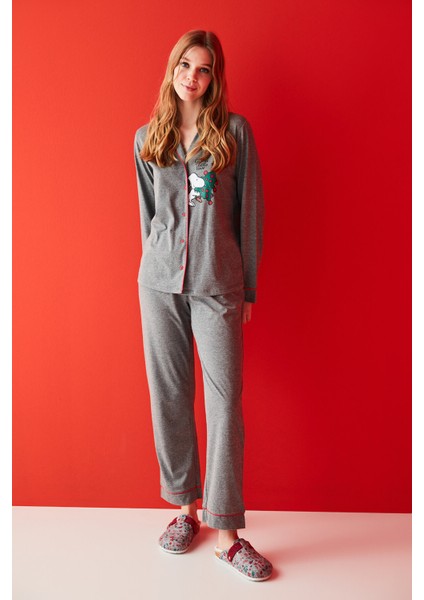 Gri Melanj Lic Give A Little Love Pijama Takımı