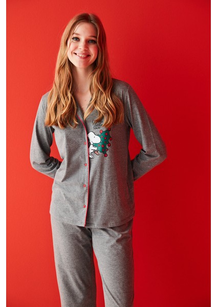Gri Melanj Lic Give A Little Love Pijama Takımı