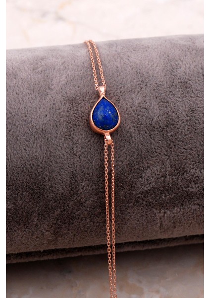 Doğal Lapis Lazuli Taşlı Damla Mini Rose Gümüş Bileklik 4125