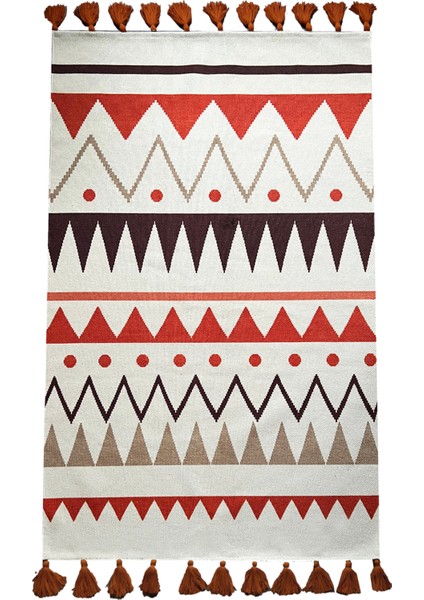 Cotton 566 Iskandinav Desenli Ekru Dokuma Taban Kilim