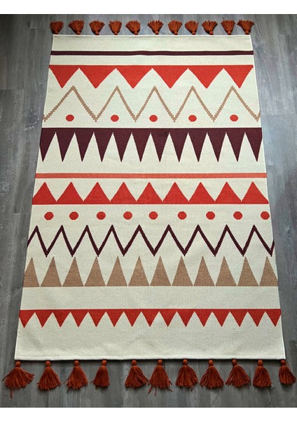 Cotton 566 Iskandinav Desenli Ekru Dokuma Taban Kilim