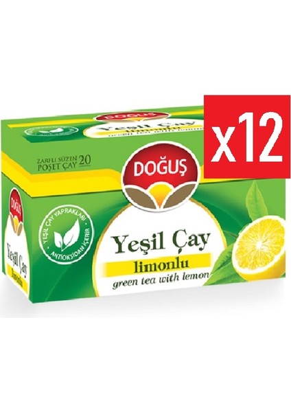 Limonlu Yeşil Çay 20'li Süzen Poşet 12 Adet