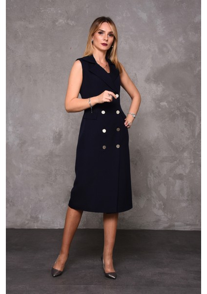 Erkek Yaka Kuruvaze Kolsuz Elbise-Lacivert