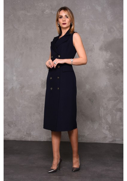 Erkek Yaka Kuruvaze Kolsuz Elbise-Lacivert fiyatları