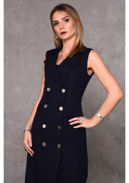 Erkek Yaka Kuruvaze Kolsuz Elbise-Lacivert modelleri