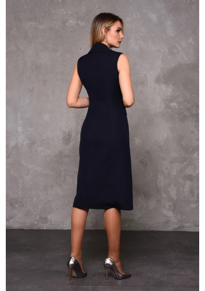 Erkek Yaka Kuruvaze Kolsuz Elbise-Lacivert fırsatları