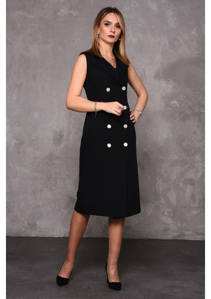 Erkek Yaka Kuruvaze Kolsuz Elbise-Siyah