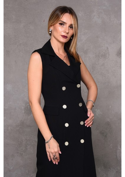 Erkek Yaka Kuruvaze Kolsuz Elbise-Siyah fiyatları