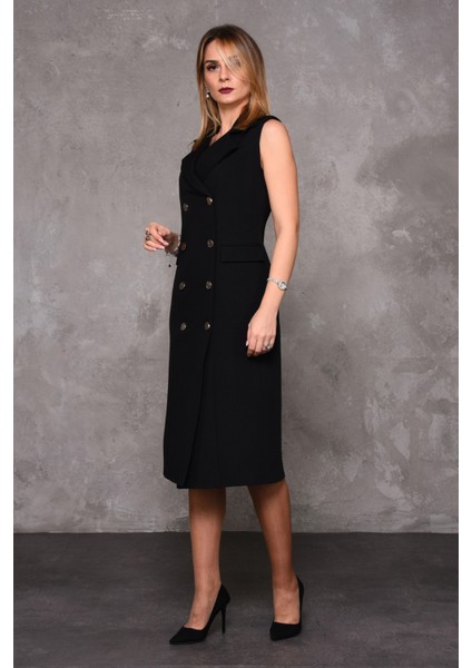 Erkek Yaka Kuruvaze Kolsuz Elbise-Siyah modelleri