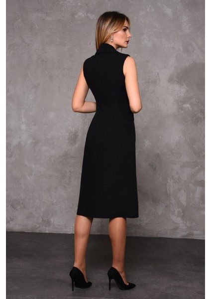 Erkek Yaka Kuruvaze Kolsuz Elbise-Siyah fırsatları