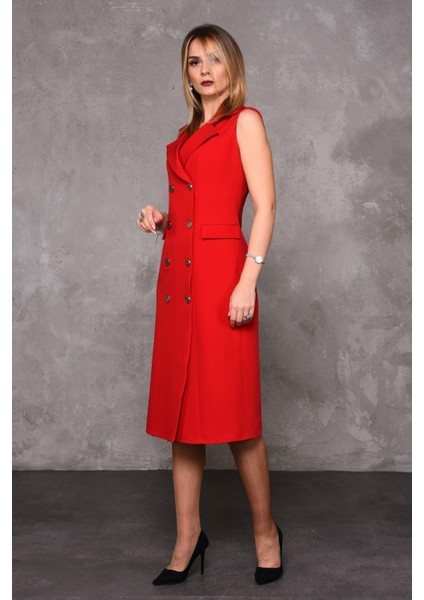 Erkek Yaka Kuruvaze Kolsuz Elbise-Kırmızı fiyatları