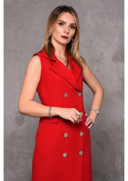 Erkek Yaka Kuruvaze Kolsuz Elbise-Kırmızı modelleri