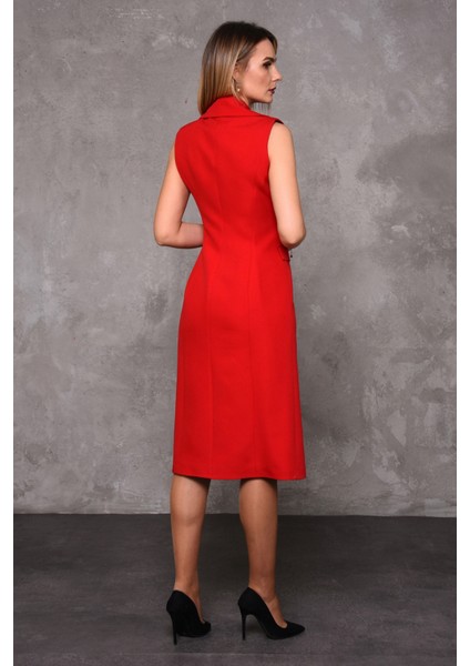 Erkek Yaka Kuruvaze Kolsuz Elbise-Kırmızı fırsatları